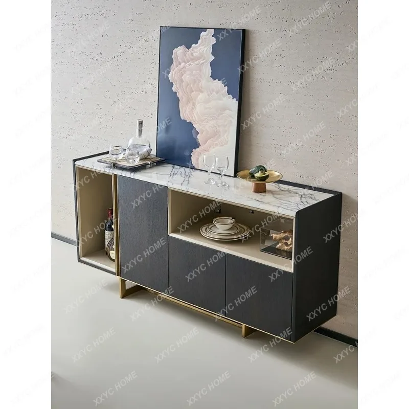 XX Minimalist Natural Marble Sideboard Wall-Mounted Integrated Storage Cabinet Tea Cabinet