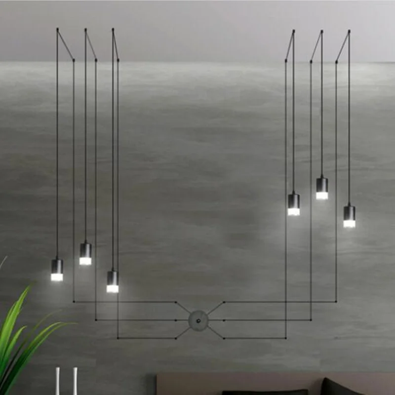 Dây DIY Đen Mặt Dây Chuyền Đèn Nhà Hiện Đại Đèn LED Ốp Trần Lustre Bắc Âu Treo Đèn Nhện Đèn Phòng Khách Mặt Dây Chuyền Đèn