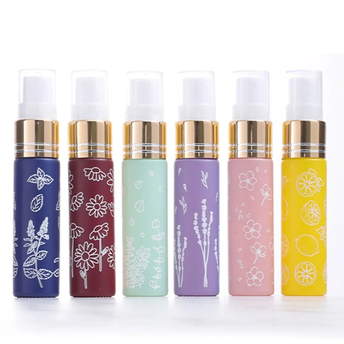 

6PCS 10ML Macaron Printing Glass Spray Bottle Essential Oil Sprayer Portable Refillable Travel Bottle