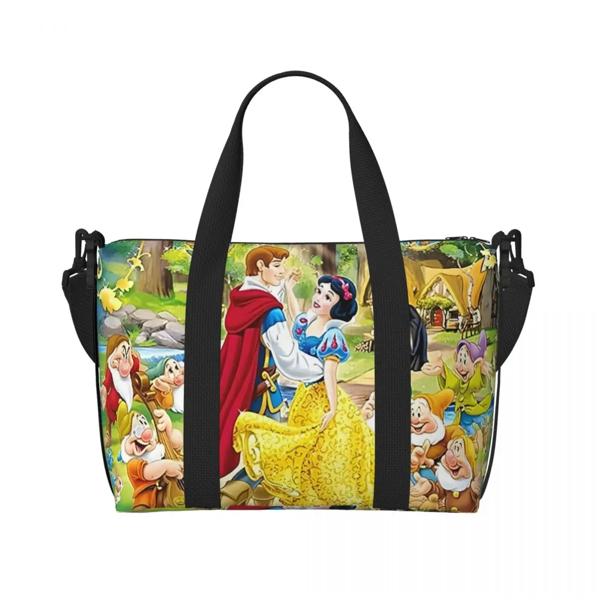 

Custom Grimm's Fairy Tales Snow White And The Seven Dwarfs Animation Tote Bag Women Large Capacity Beach Gym Travel Bags