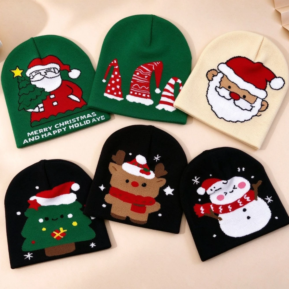 Christmas Tree Santa Claus Reindeer Jacquard Beanies Hats Winter Warm Knit Hats Men's Women Unisex Outdoor Windproof Skullcap