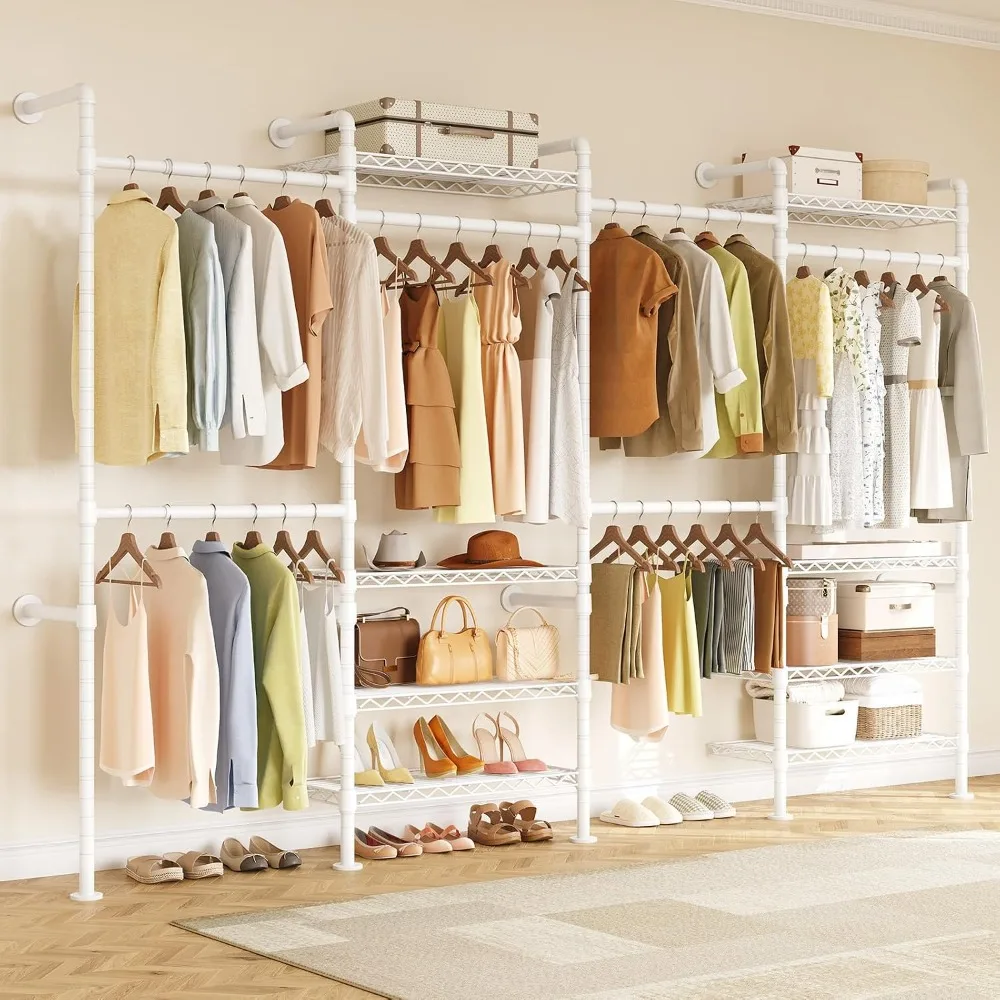 H4 Wall Mounted Closet System, Expandable Industrial Pipe Clothing Rack