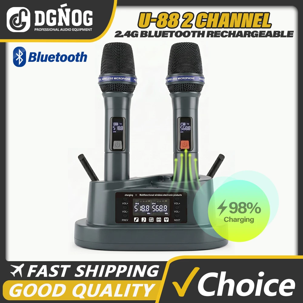 

DGNOG U-88 Rechargeable 2.4G Wireless Handheld Microphone with Built-in Lithium Battery and Bluetooth for Karaoke Stage Use