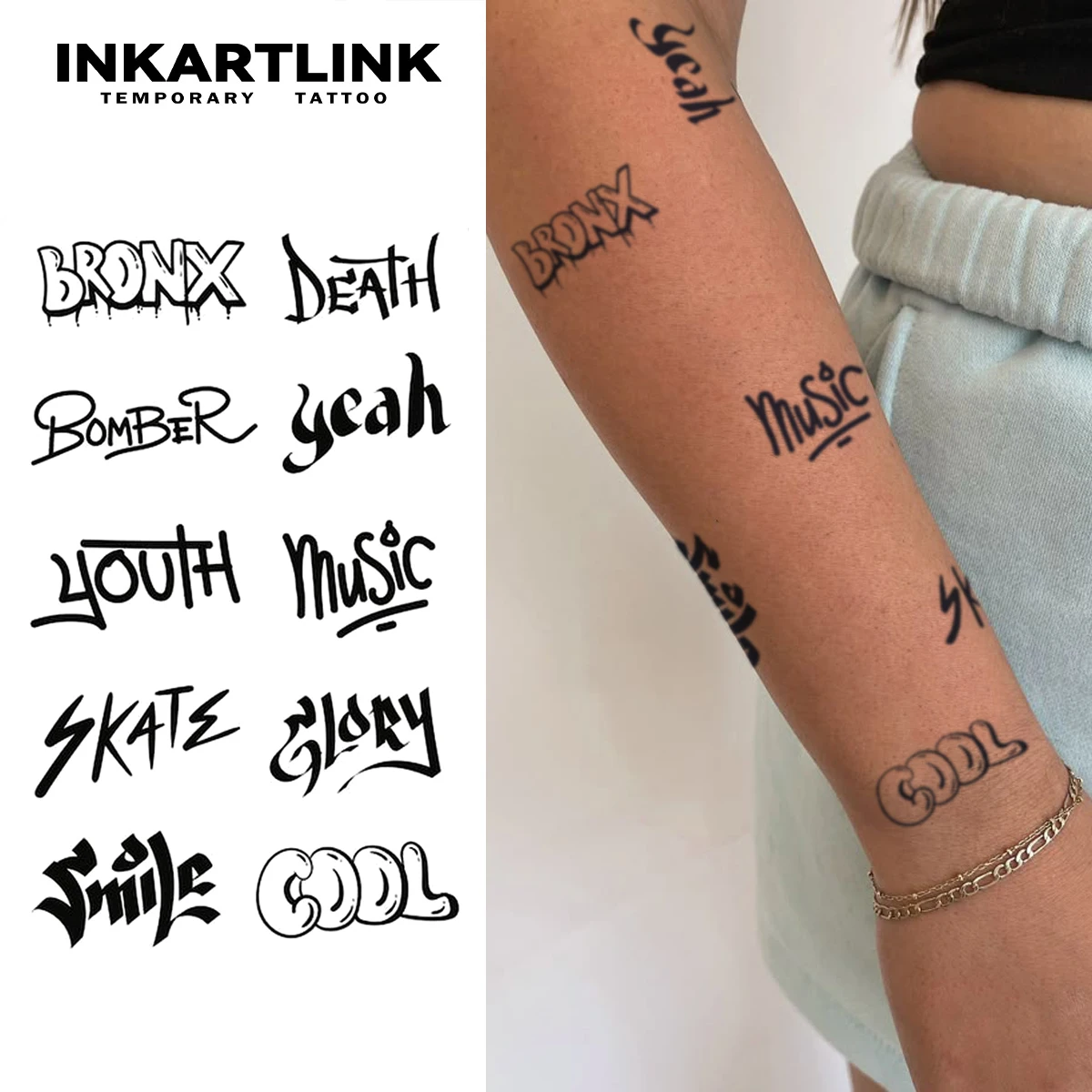

INKARTLINK ins street graffiti temporary tattoo stickers DIY arm stickers durable and easy to stick waterproof.