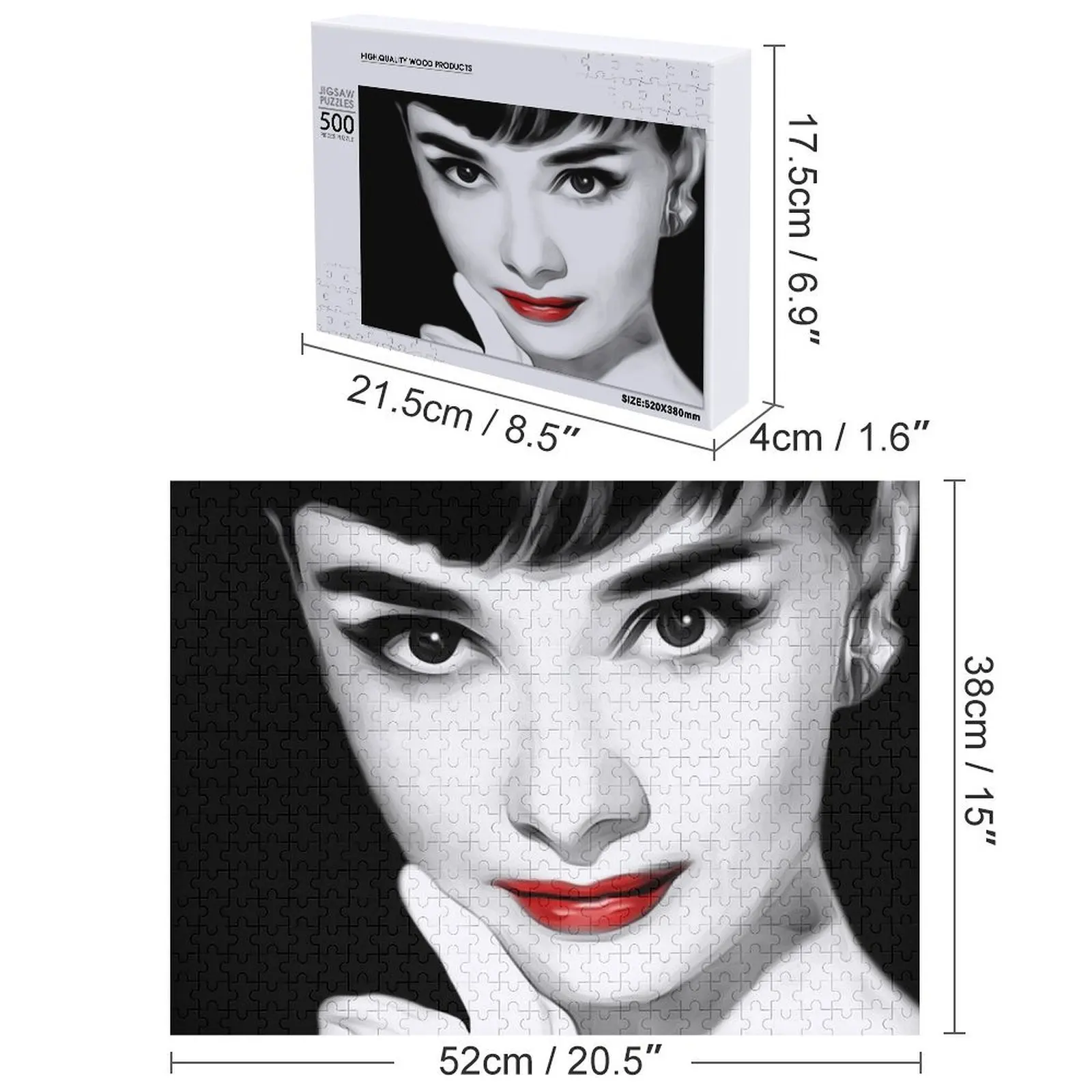 จิ๊กซอว์รูปปากออเดรย์ เฮปเบิร์น สำหรับผู้ใหญ่ กล่องไม้ เกมปริศนาสำหรับเด็ก