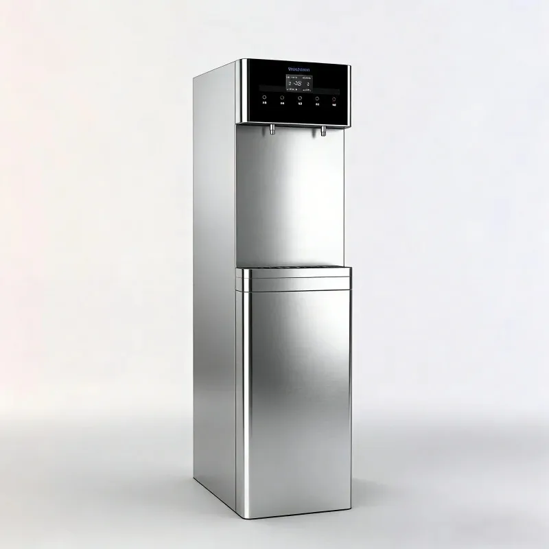 Commercial vertical electric compressed chilled water dispenser, ready-to-drink hot and cold, LCD screen, contactless