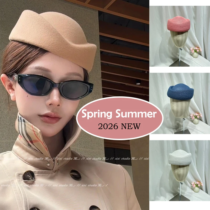 2026 Spring Summer Straw Beret for Women France Retro Pillbox Hat Women Party Stewardess Wedding Teardrop Bridal Wedding Hat