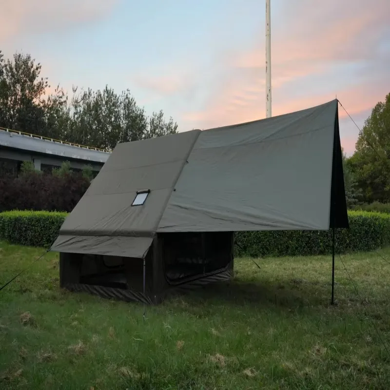 Hot Sale Big Luxury Safari Tent with Doors and Windows Camping Inflatable Tent 6.3m² with Chimney Outlet and Canopy