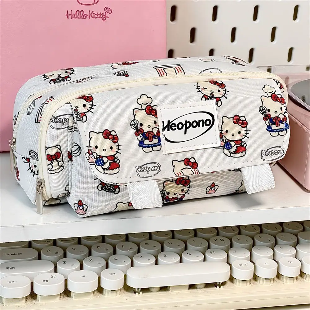 kawaii Hello Kittys Pen Case Anime Kt Printed Large Capacity Pencil Pouch Girls Cosmetic Organizer Students Office School Supply