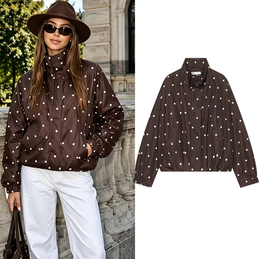 Women Brown Dot Coat Women Spring Autumn Casual Long Sleeve Relaxed Fit Daily Cozy Chic Versatile Fashion Lady Outerwear