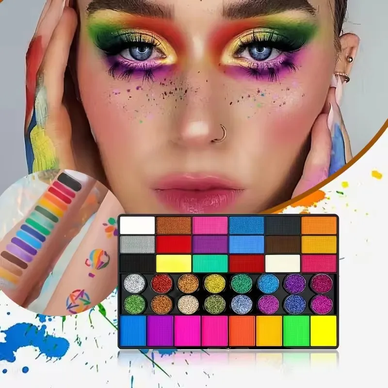 42 Colors Face Body Painting Set Water Soluble UV Neon Face Paint Art Makeup Fluorescent Glitter Festivals Halloween Paint Set
