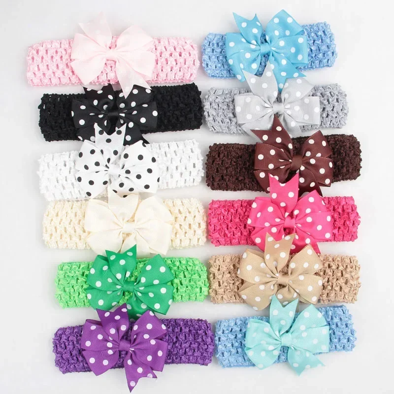 Ribbed Swallowtail Ribbon with Polka Dot Bow and Korean Silk Children's Headband Cute Photo Headwear Props for Boys and Girls