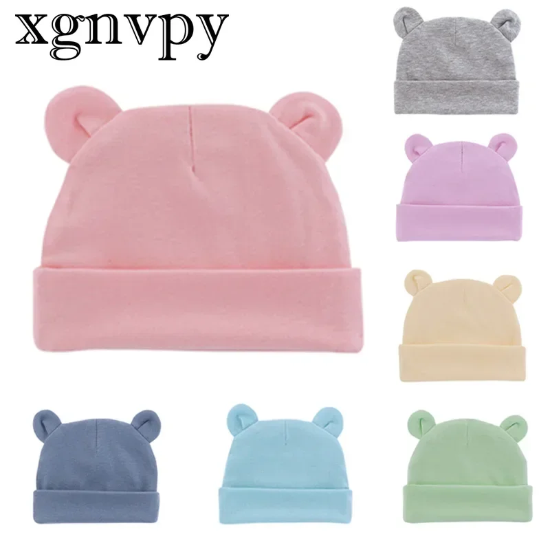 

Xgnvpy Winter Baby Hat Comfortable Solid Color Hats Cute Ear Shape Cotton Cap Newborn Photography Props 0 -1 Infant Bonnet Items