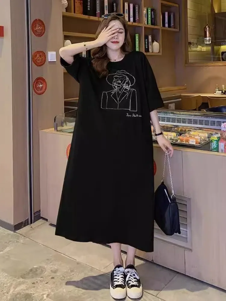 Slimming Korean Style Maternity Dress Long Over-Knee Loose Fit Summer New Arrival Fashionable T-Shirt for Pregnant Women