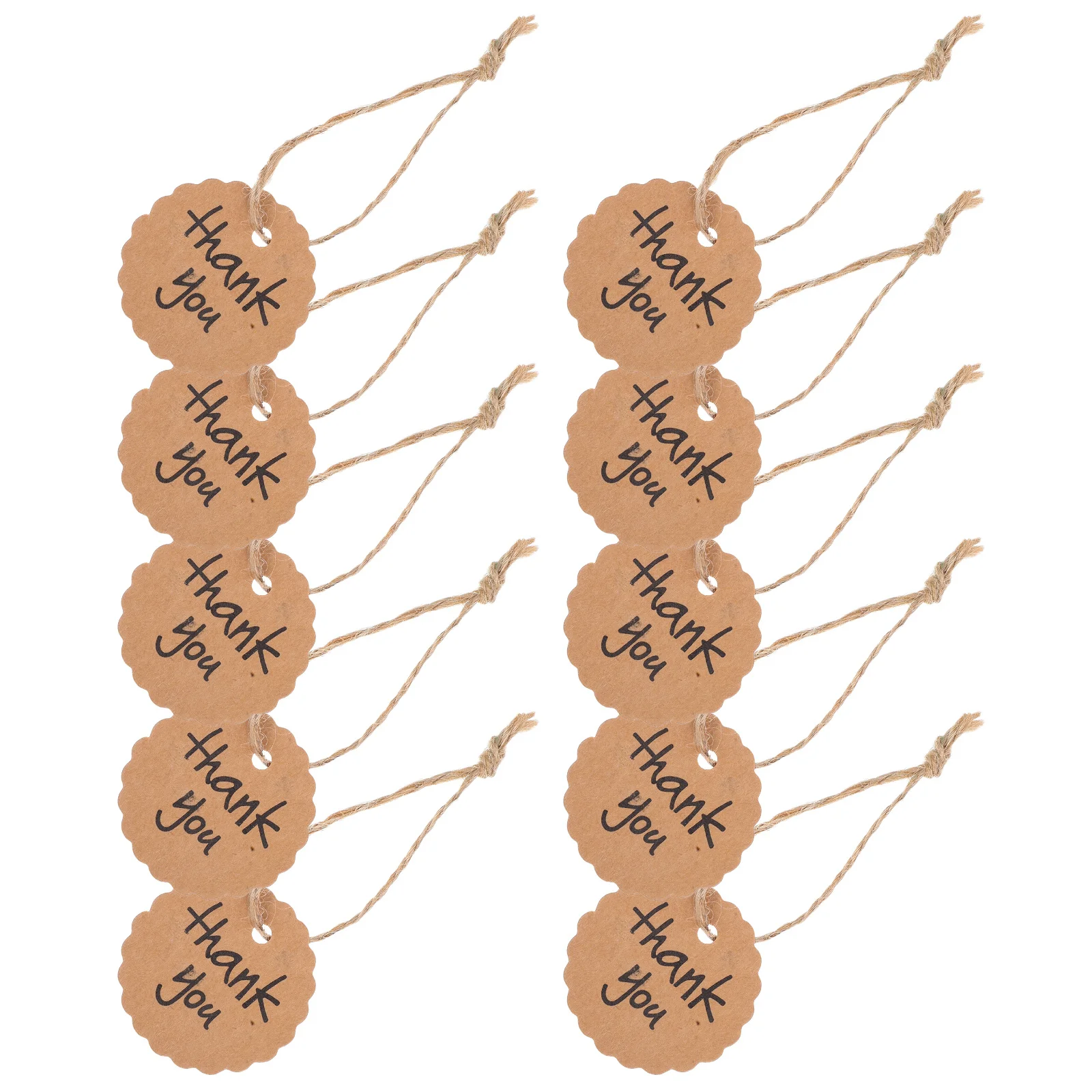 

100Pcs Brown Kraft Paper Round Tags Scalloped Edges Diameter 4cm String 20cm Wedding Thank You Favor Label Thank