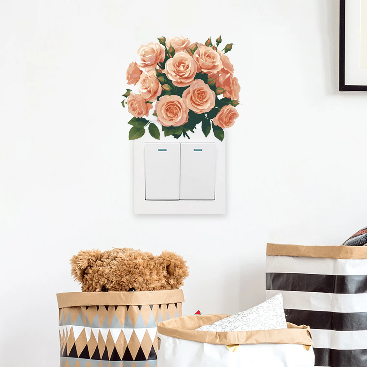 

Romantic Floral Living Room Bedroom Wall Stickers Self-adhesive Switch Sticker
