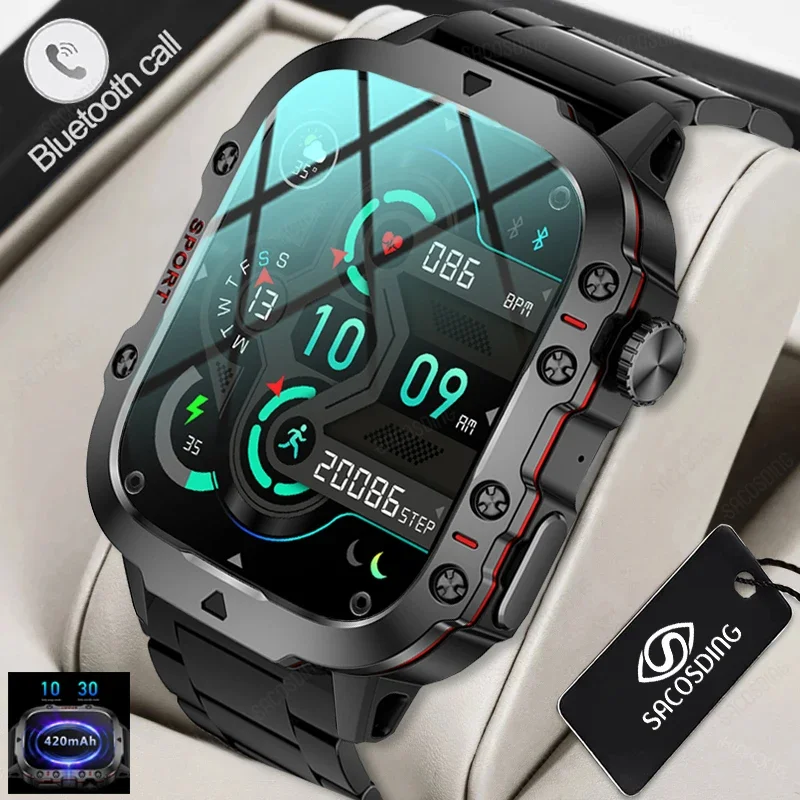 

1.96 Inch Screen New Smart Watch Men Bluetooth Call 420 MAh Sport Waterproof Heartrate Blood Oxygen SmartWatch For Huawei Xiaomi