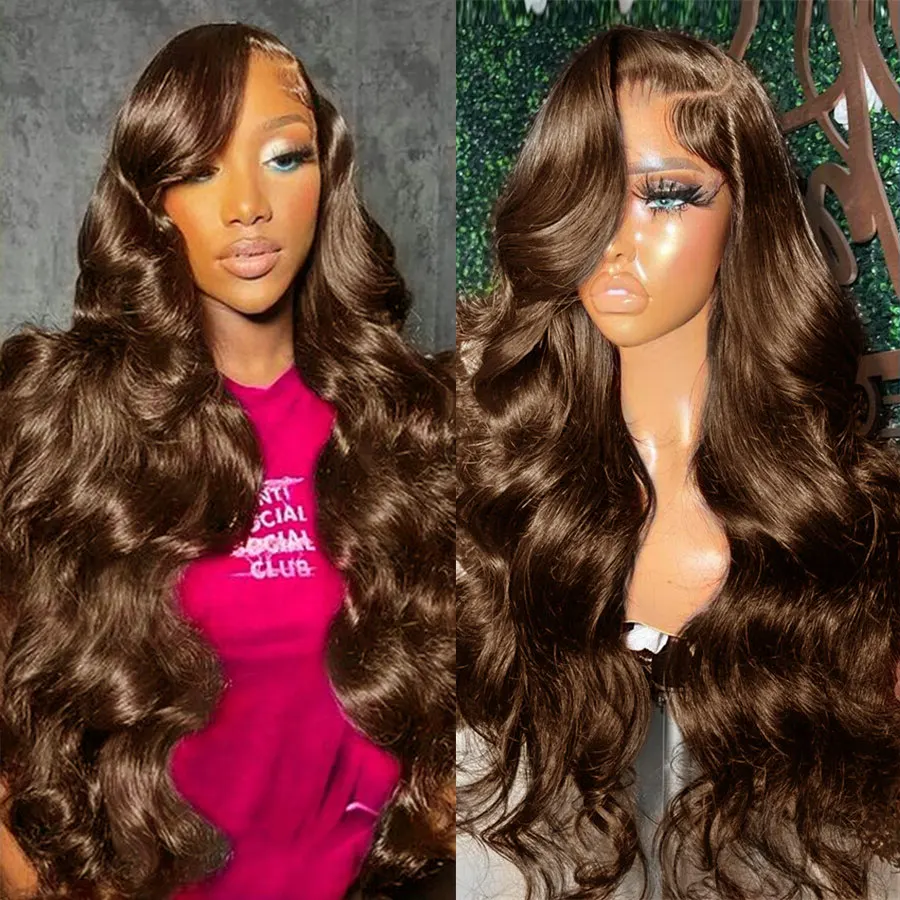 

Brown Body Wave 13x4 Hd Lace Frontal Wig Transparent Brown Lace Front Human Hair Wigs Preplucked Colored Human Hair Wigs