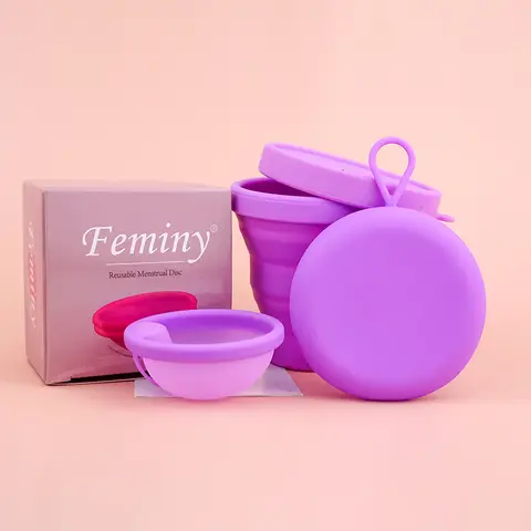 Menstrual Disc With Container Woman Monthly Health Care Product Silicone Menstrual Disc Case And Sterilizer Set