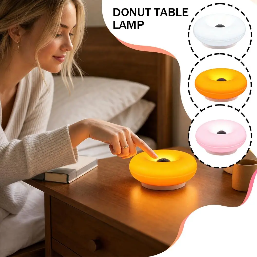 Donut Shaped LED Table Lamp Dimmable Warm Vintage Ambient Night Light for Bedroom Living Room Home Decor Gift Touch‑Control