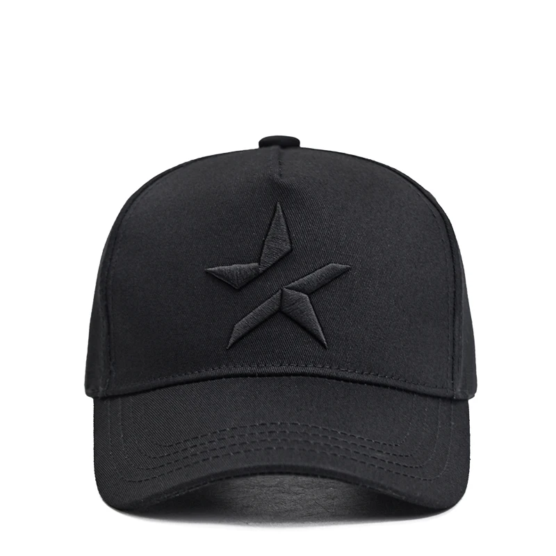 Branded Cap Men\'s Spring Five-Pointed Star Tall Crown Black Baseball Cap Hard Top Wide Brim Men\'s Peaked Cap