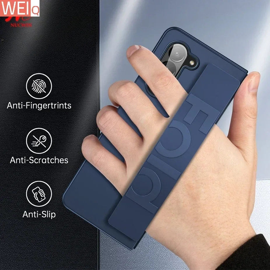 For Samsung Z Fold 5 6 Case Elastic Wrist Strap Ultra Thin Hard PC Stand Holder Cover Cases for Samsung Galaxy Z Fold 3 4 5 6 5G