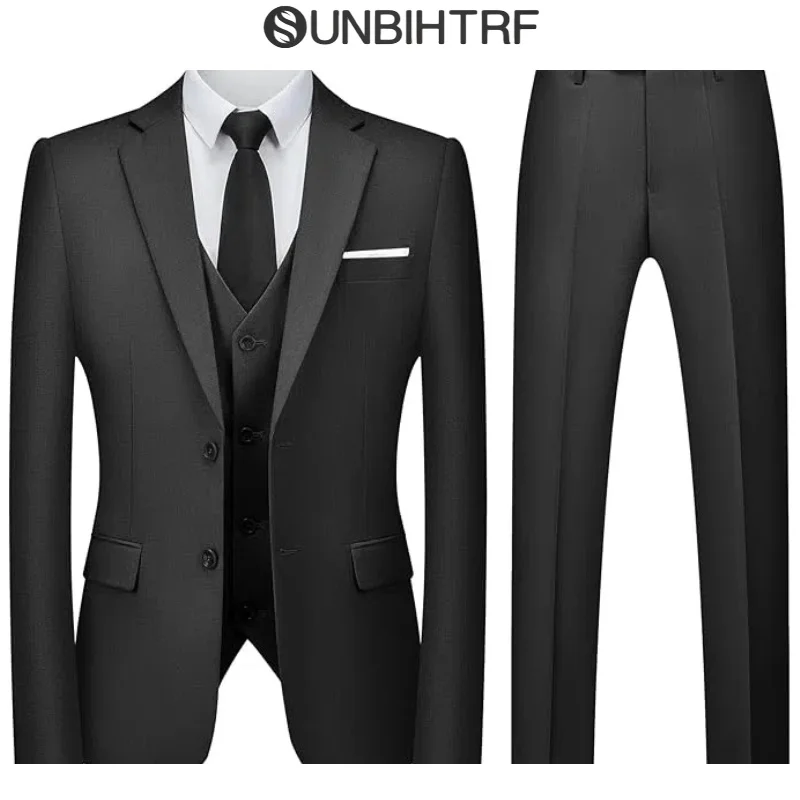 

Men's Slim Fit 3-Piece Suits Business Men's Suit 3-Piece for Wedding Jacket Trousers Vest Formal Dinner Suit