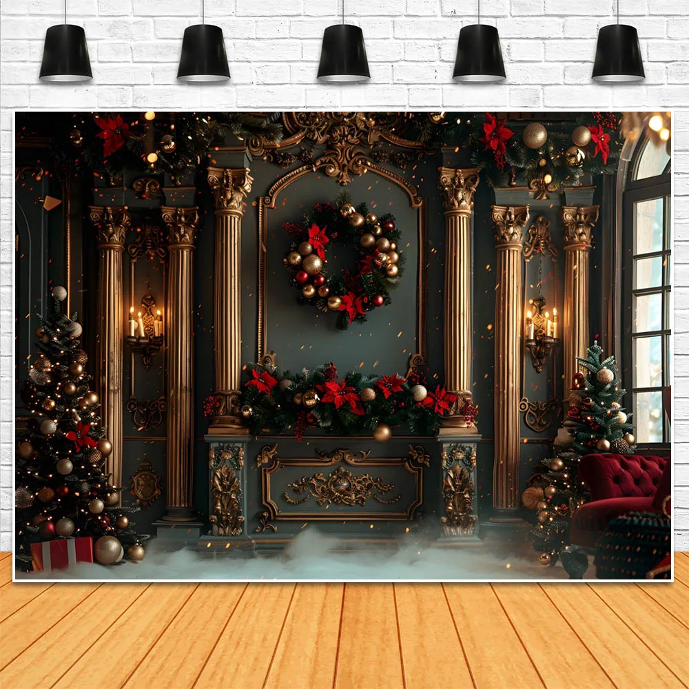 Mocsicka Weihnachts fotografie Hintergründe Vintage Wand Palast Indoor Weihnachts baum Erwachsenen Kinder Porträt Hintergründe Fotostudio Requisiten