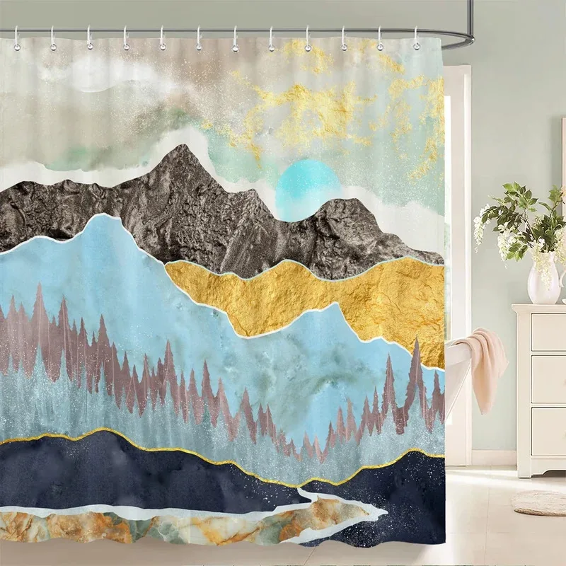 

JHB23High Quality Shower Curtain Printing Chinese style Ink landscape Waterproof Bathroom Curtains Decor Polyester Fabric wi9Kj(