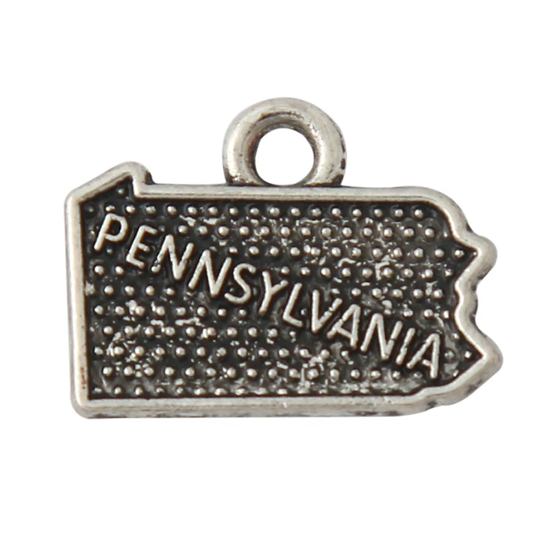 RAINXTAR Antique Silver Color Pennsylvania State Map Alloy Charms 12*16mm 50pcs AAC1189