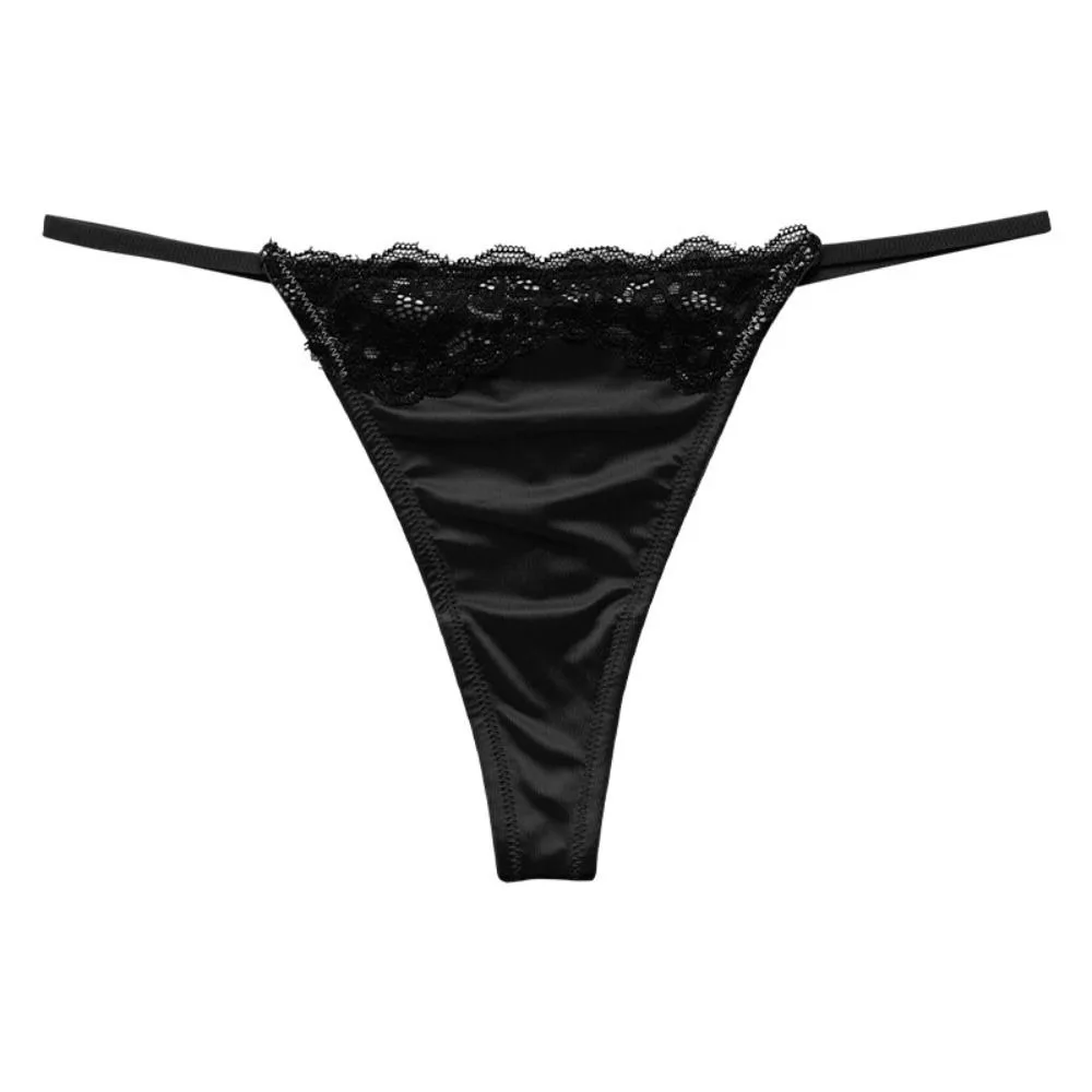 Patchwork Seamless Lace Briefs Thin Belt Low Waist Lace Ice Silk Panties Cotton Crotch Underpants Women's Lace Satin Silk Thong