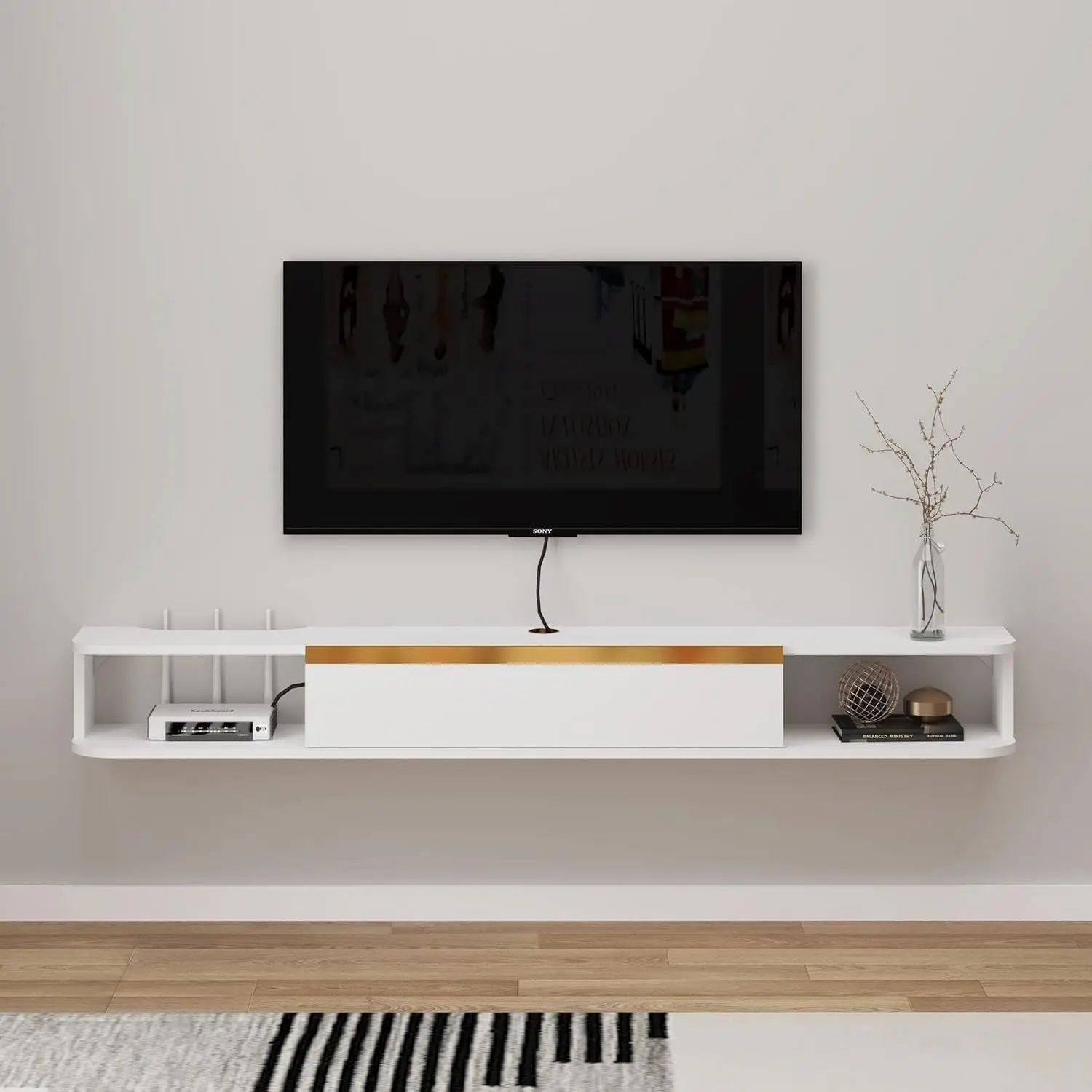 Floating TV Stand, 55'' Wall Mounted Entertainment Center TV Media Console, Floating Shelves with Door, Floating TV Cabinet