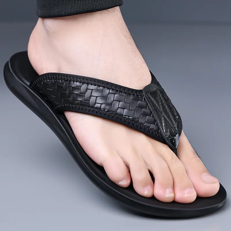 

Men's slippers summer new beach shoes men's casual cool lightweight soft-soled flip-flops woven styling