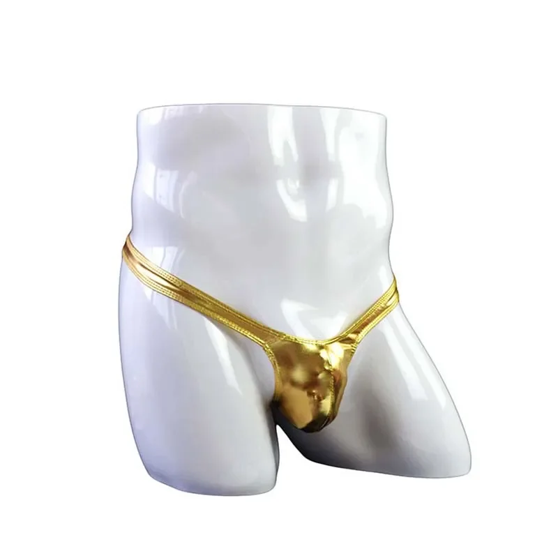 

Seamless Men's Sexy Faux Leather Thong Low Waist T-Back Underwear G-strings Three-dimensional Bulge Pouch Elastic Briefs T Pants