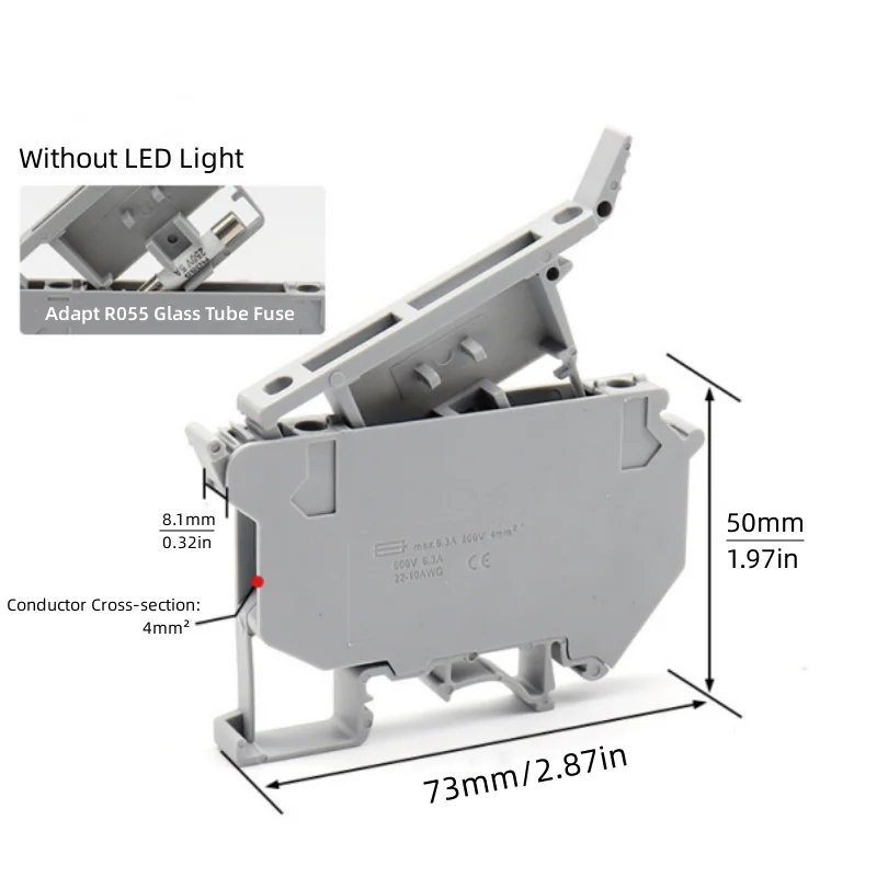 UK5-HESI Gray Screw Resistance Connect DIN Rail Fuse Terminal Block for C45 Rail with 24V LED Light Plastic Wire Connector Tools