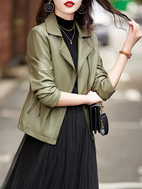   Ning Cappotto in pelle PU Faionable da donna in pelle da motociclista ort Jaet Slim Fit Casual Sle Autunno Nuovo arrivo