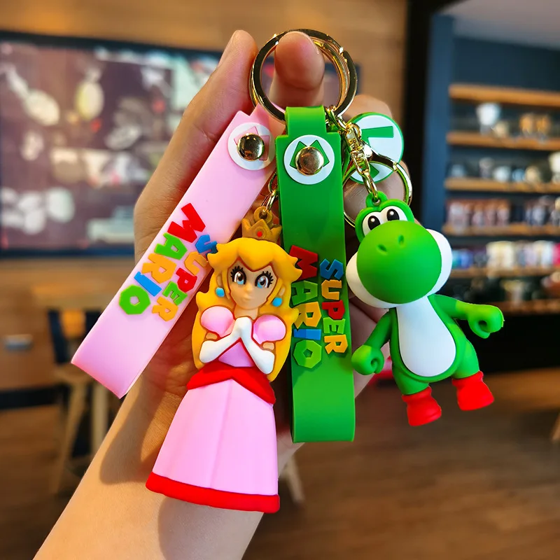 Super Mario Bros 3D Cartoon Keychain Accesorios Schoolbag Pendant Key Bag Decoration Collection Ornament Kids Toys Birthday Gift