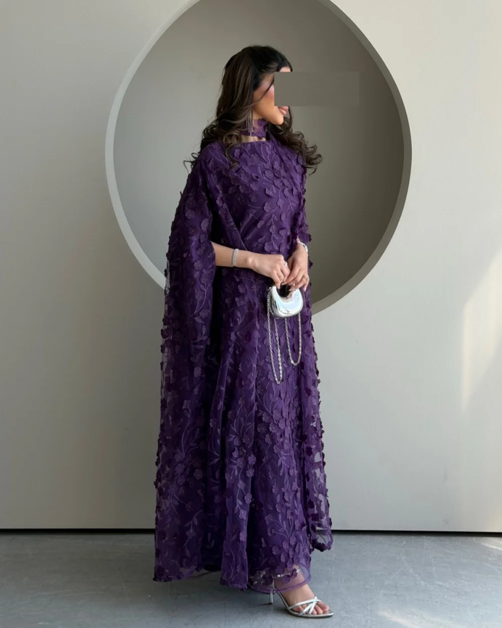 Customized High Quality Women Tulle Handmade Flower Pleat A-Line Evening Dresses Arabic High Collar Sleeveless Long Prom Dresses