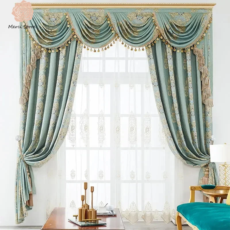 

European Curtains for Living Dining Room Bedroom Luxury Simple Style Chenille Embroidered Custom Light Luxury Modern Home Decor