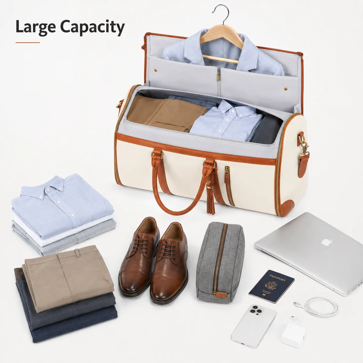 2 in 1 Convertible Garment Duffel Bag for Men Business Travel Suit Bag Large Capacity Weekend Overnight Bag with Shoulder Strap