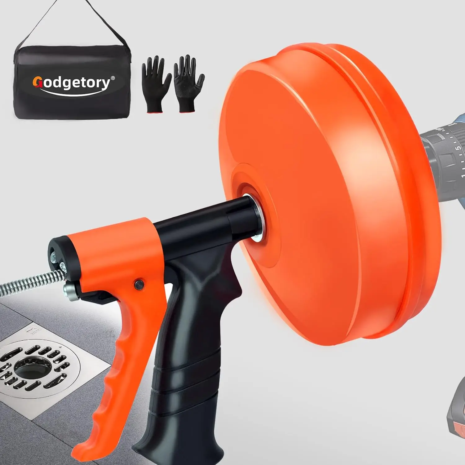 

50FT Drain Snake for Clog Removal, Drill Powered & Manual Auger with Auto-Feed, 1/4 Inch Plumbing Snake for Kitchen Sink, Shower