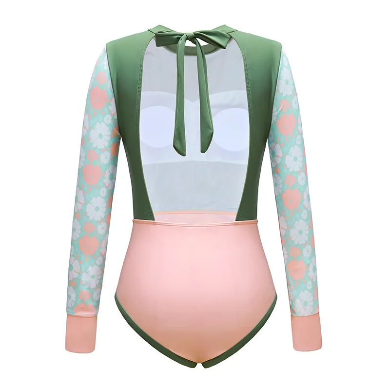 背中開きワンピース水着 2025 長袖 レトロ水着 レディース水着 水着 ビーチウェア モノキニ 女性用水着