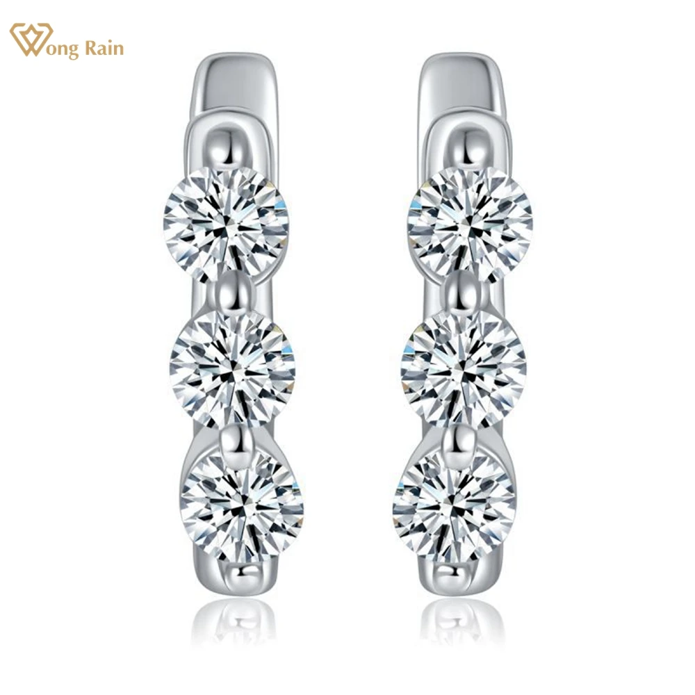 Wong Rain 925 Sterling Silver 3EX VVS1 D Color 2.8MM Round Cut Real Moissanite Full Diamonds Customized Hoop Earrings Jewelry