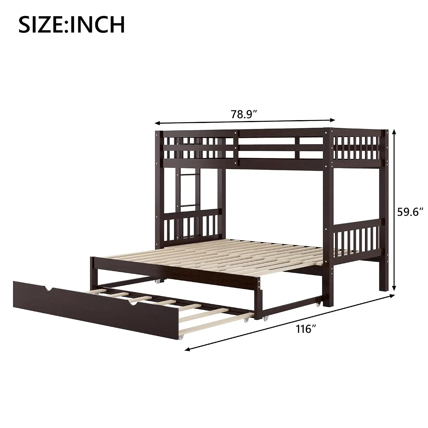 Twin Over Twin/King Bunk Beds with Trundle, Twin Over Pull-Out bunk Bed Accommodate 4 People for Kids, Adult,, Customized