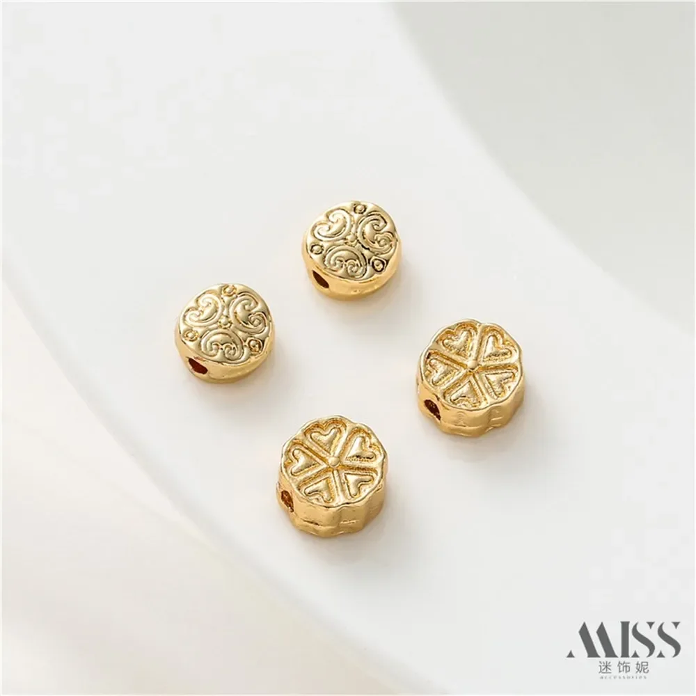 

14K Gold-plated Bead DIY Accessory, Heart-shaped Flower Round Cake Bead Bracelet, Handmade Jewelry Material