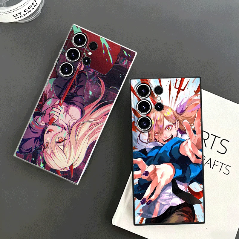 Anime Character Power CSM Soft Phone Case For Samsung S24 S25 S26 Ultra S23 S22 Plus S21 S20 FE Edge + Black White Couple Cover