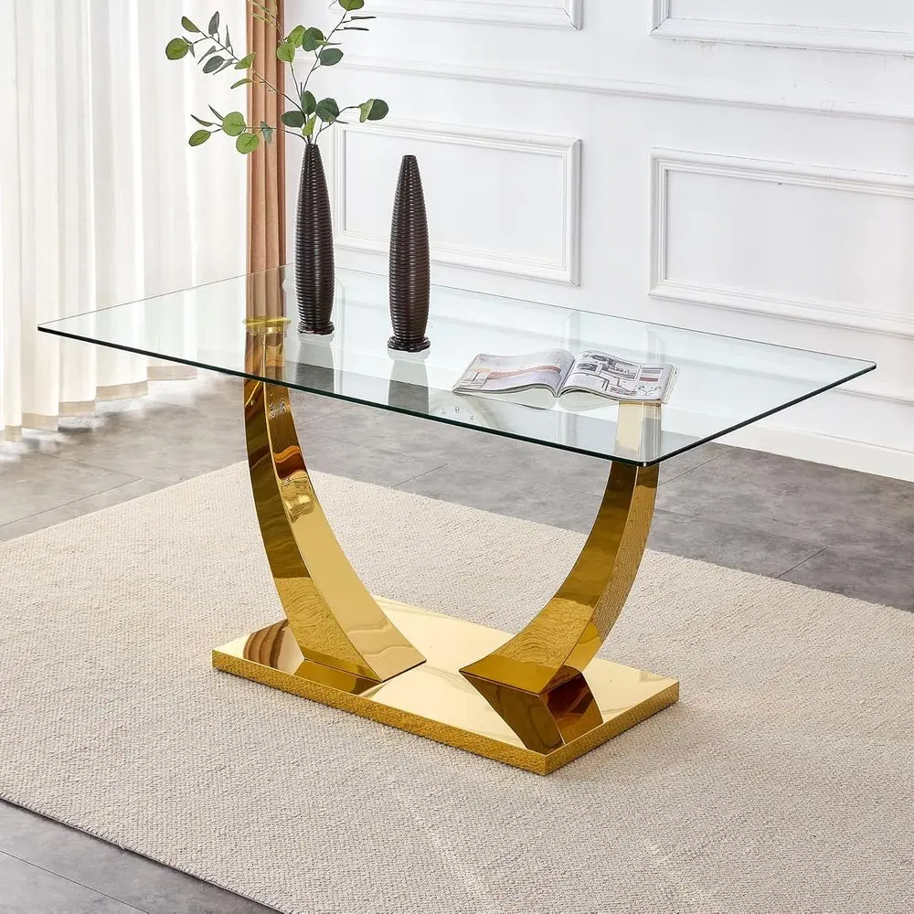 

Elegant 63 Glass Dining Table for 4-6, 0.4 Thick Tempered Glass Top, Stainless Steel Base
