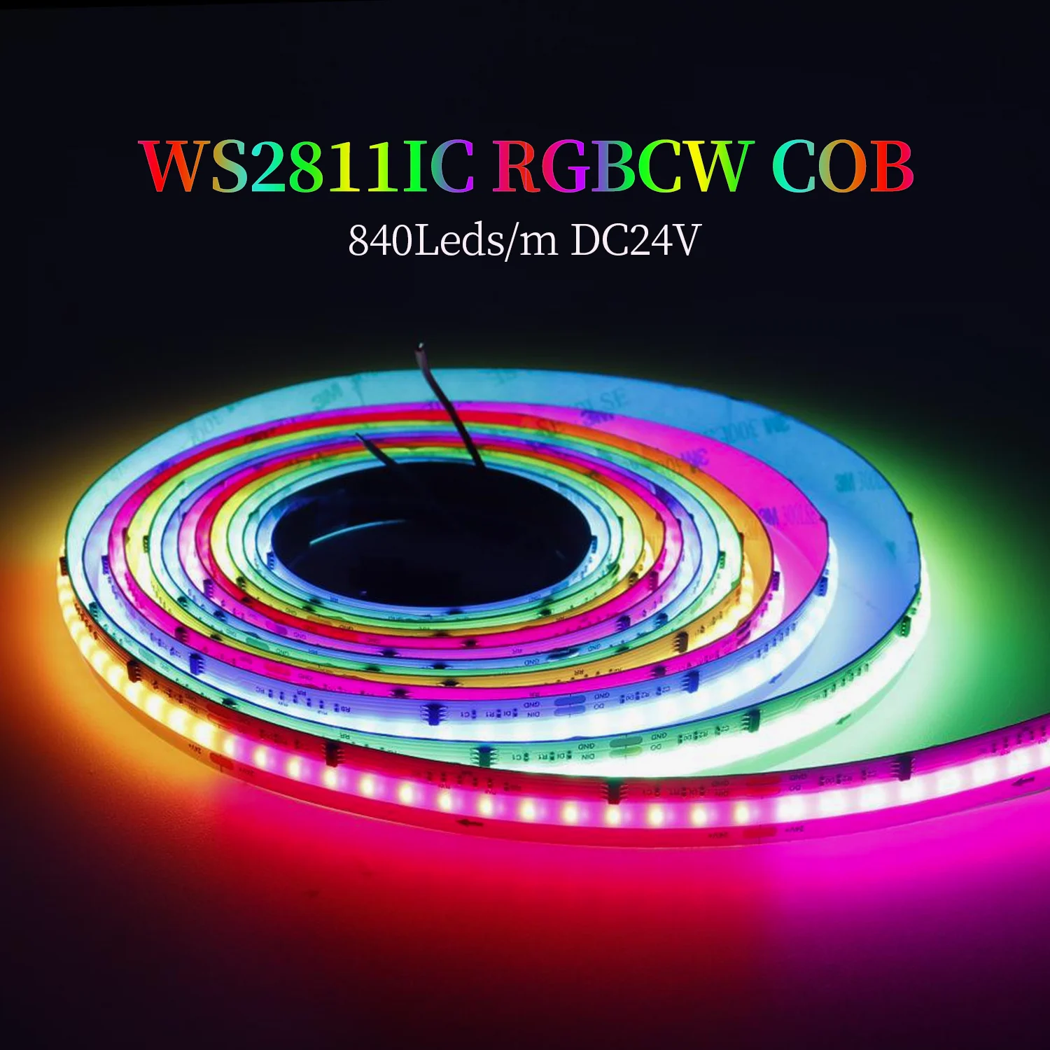 

12mm WS2811IC Addressable COB RGBCCT LED Strip Full Color 840Pixels/Leds/M RGB+CW Led lights Linear flexible lighting Lamp DC24V