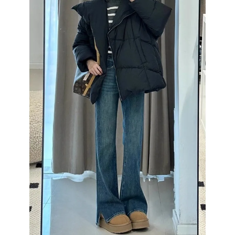 

Retro Slit Slightly Flared Jeans for Women's Autumn New Style, High-waisted, Elastic, Slimming, Versatile Straight Flared Pants