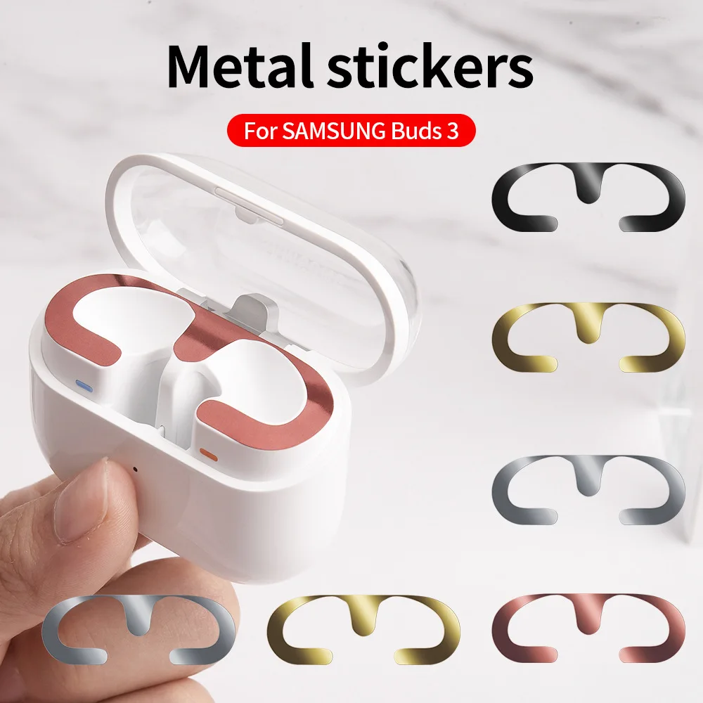 Autocollant anti-poussière en métal galvanisé pour casque compatible Bluetooth, adapté pour Samsung Galaxy Buds3